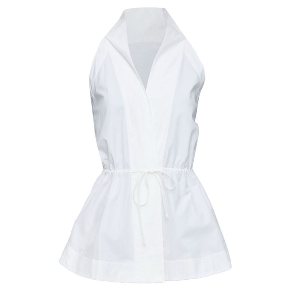 ALAIA off white cotton drawstring tie waist halter shirt top FR36 S